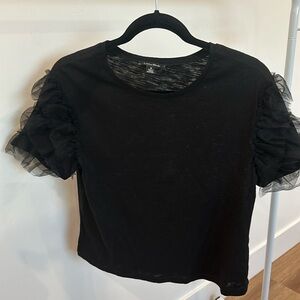 Anthropology Black T-shirt w/tulle sleeves